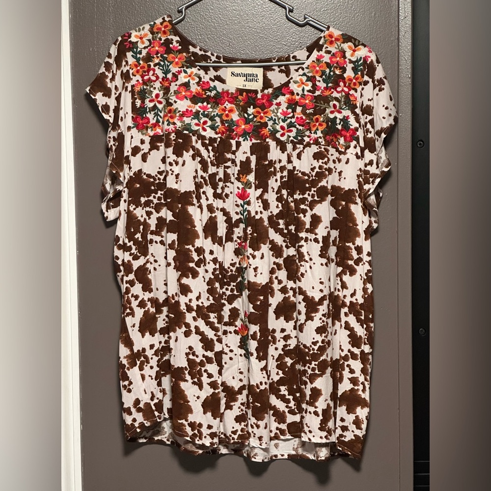 Savanna Jane Brown and White Floral Blouse, EUC (Wore Once), Size 1X